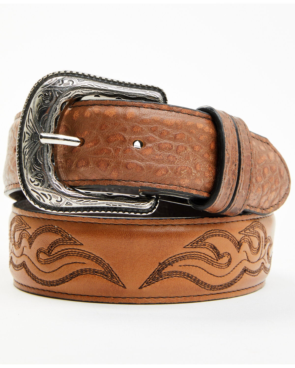 Cody James Men's Cade Stitched Leather Belt, Chestnut, hi-res