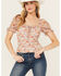 Image #1 - Ash & Violet Women's Short Sleeve Floral Smocked Crop Top, Multi, hi-res