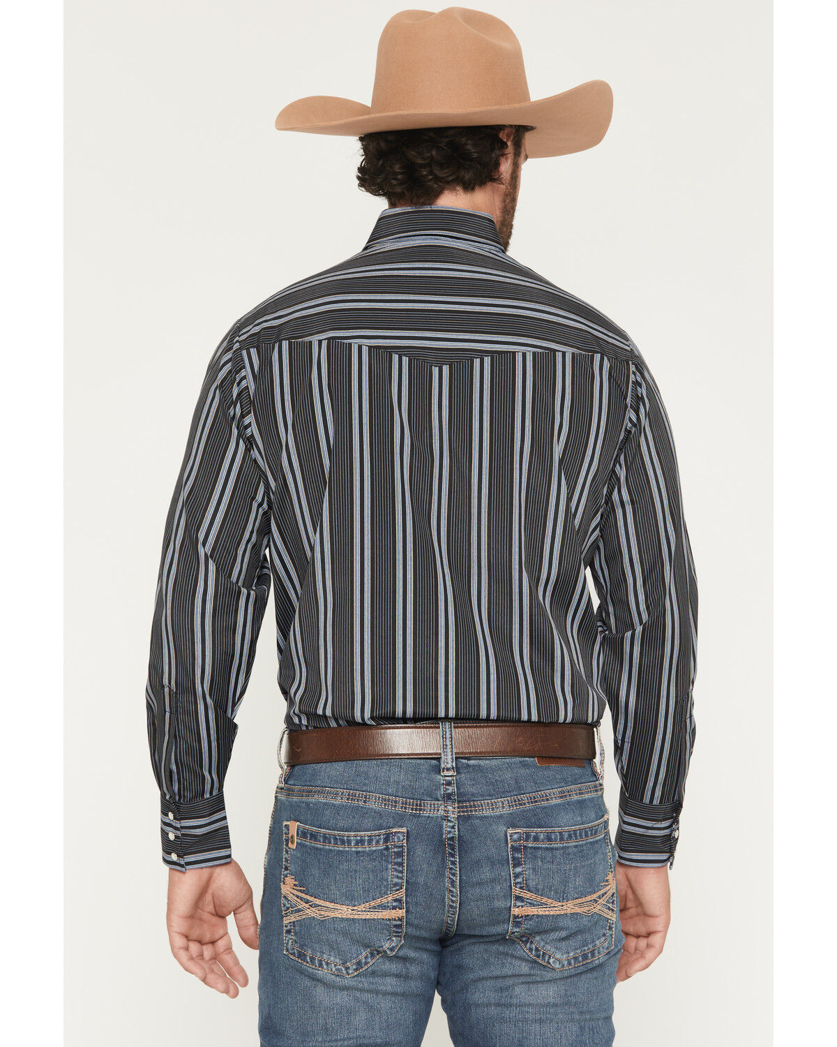 Image #4 - Ely Walker Men's Stripe Print Long Sleeve Snap Western Shirt, Black, hi-res