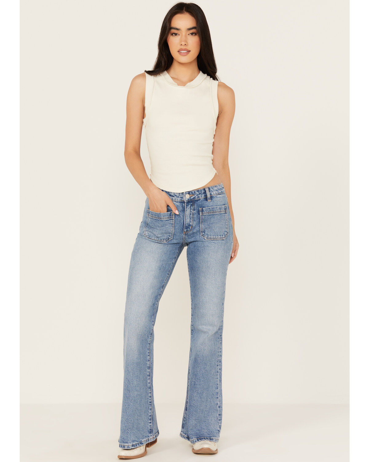 Image #1 - Rolla's Women's Carlson Medium Wash Low Rise East Coast Stretch Flare Jeans, Medium Wash, hi-res