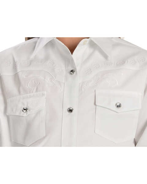 Image #2 - Wrangler Kid's Embroidered Long Sleeve Western Shirt, White, hi-res