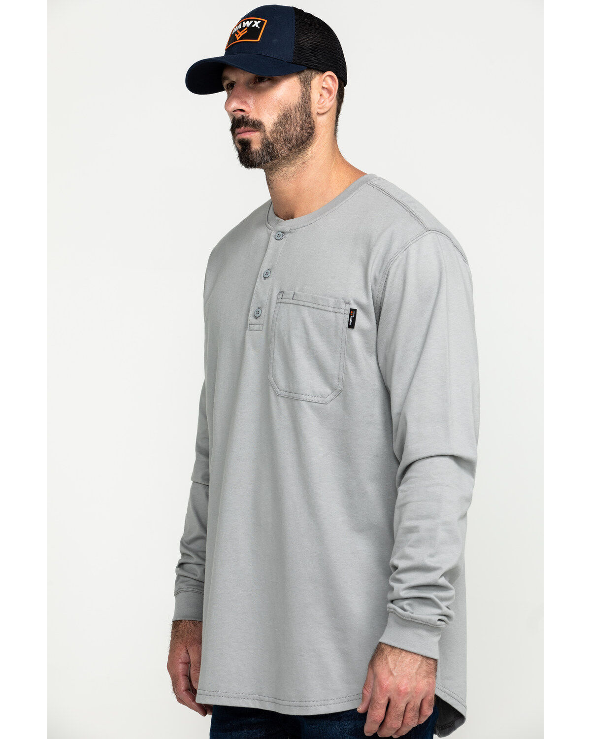 Image #3 - Hawx Men's FR Long Sleeve Pocket Henley Work Shirt, Medium Grey, hi-res