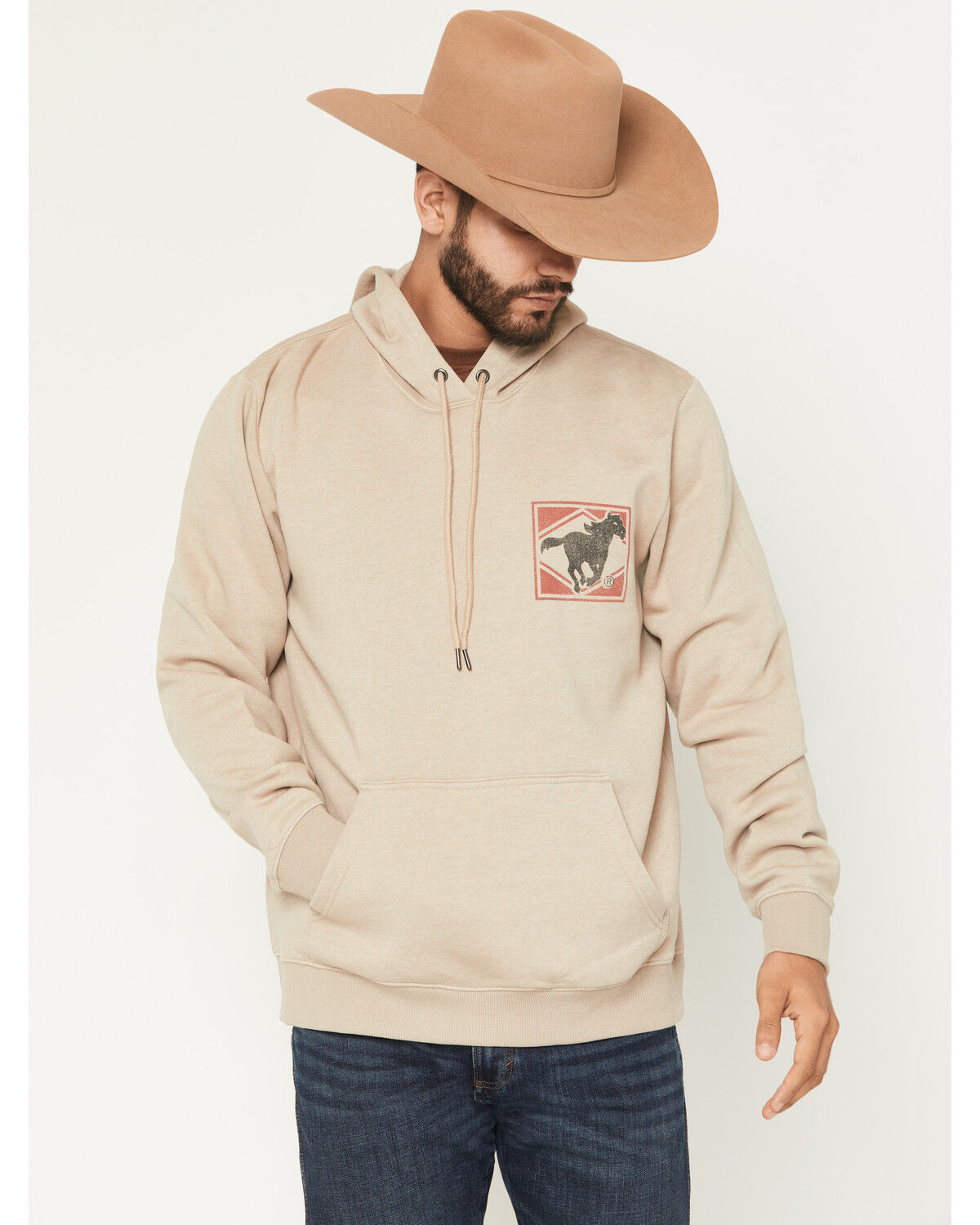 Image #1 - Wrangler Men's Logo Hooded Sweatshirt, Tan, hi-res