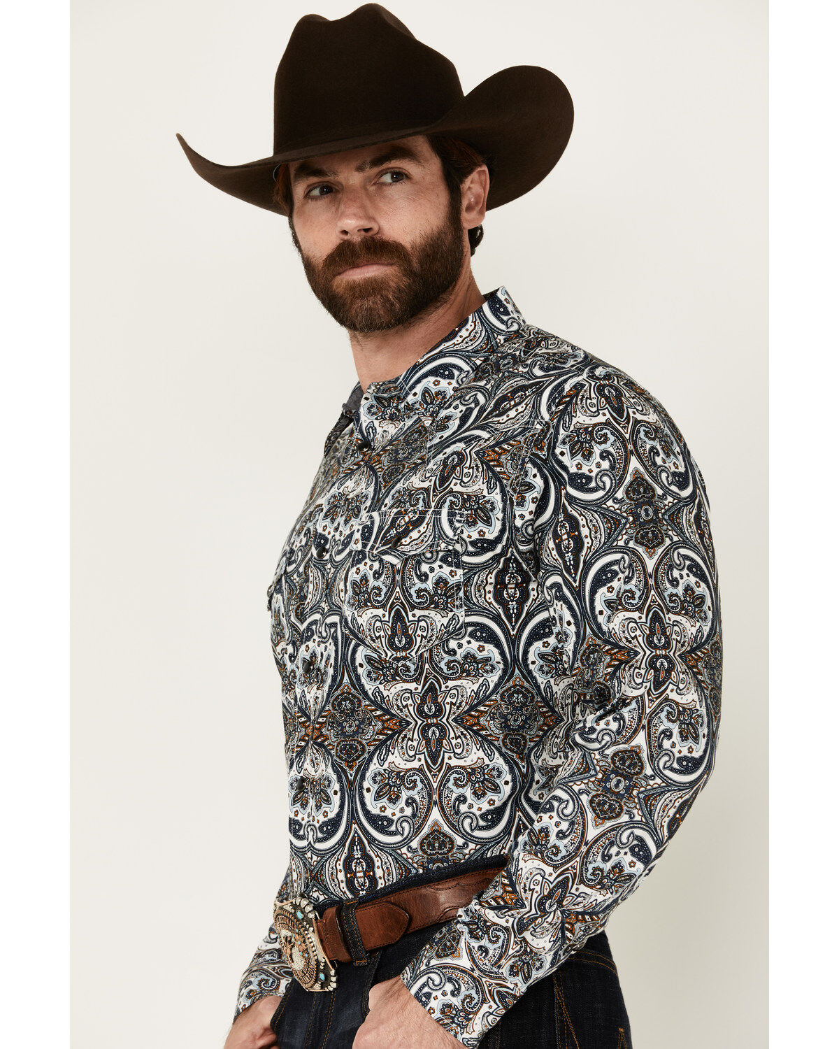 Cody James Men's Revved Up Medallion Print Long Sleeve Snap Western Shirt
