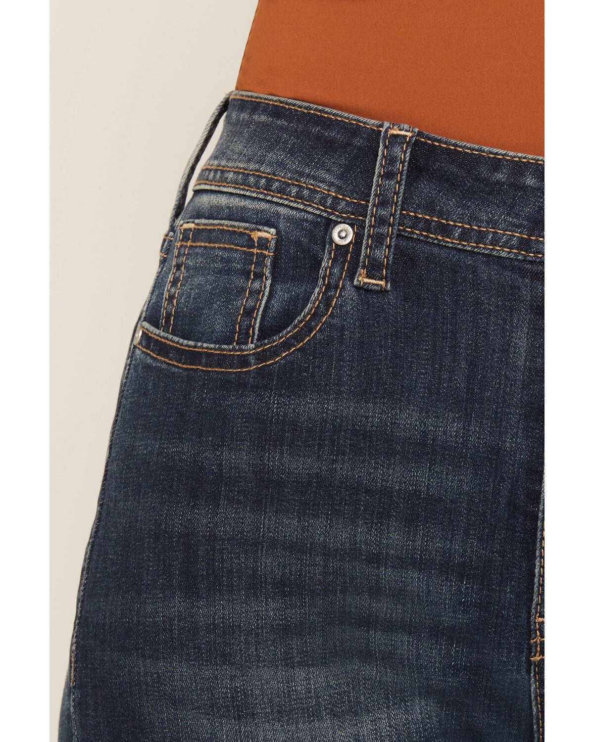 Image #2 - Grace in LA Women's Dark Wash High Rise Howdy Pocket 32" Straight Stretch Denim Jeans, Dark Wash, hi-res