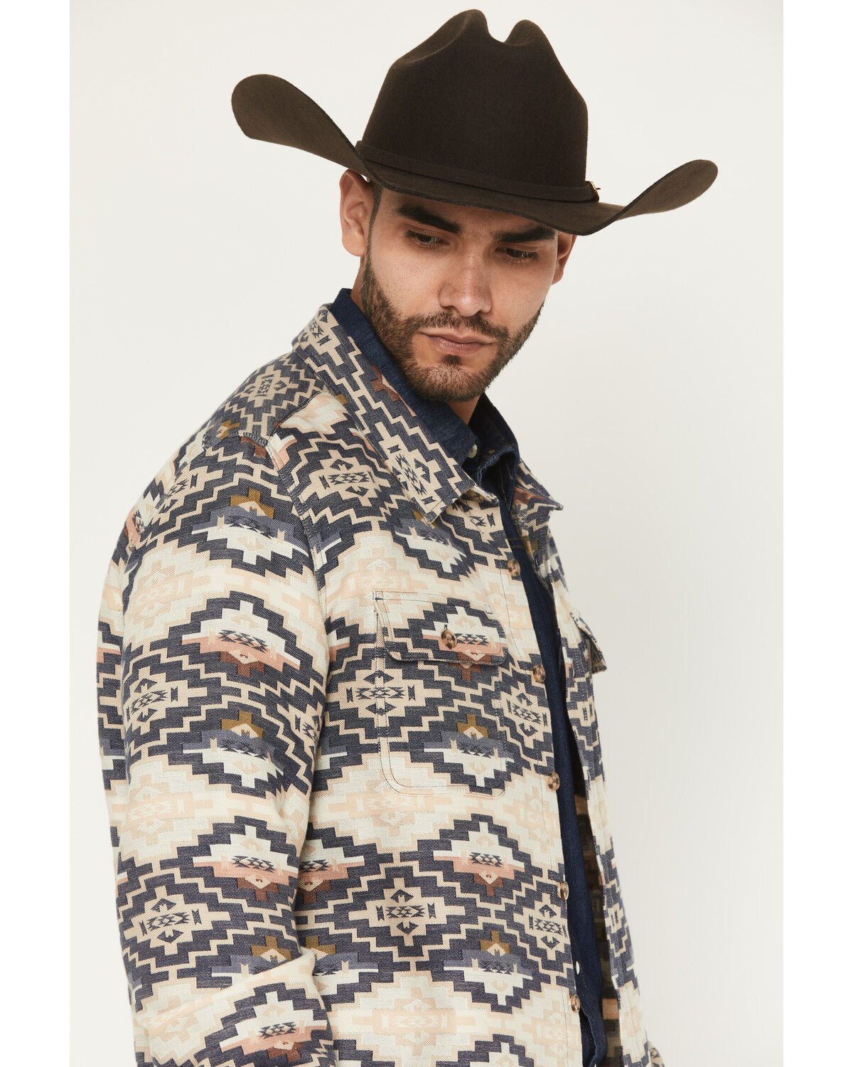 Image #2 - Panhandle Slim Men's Jacquard Southwestern Print Long Sleeve Button-Down Western Shirt, Cream, hi-res