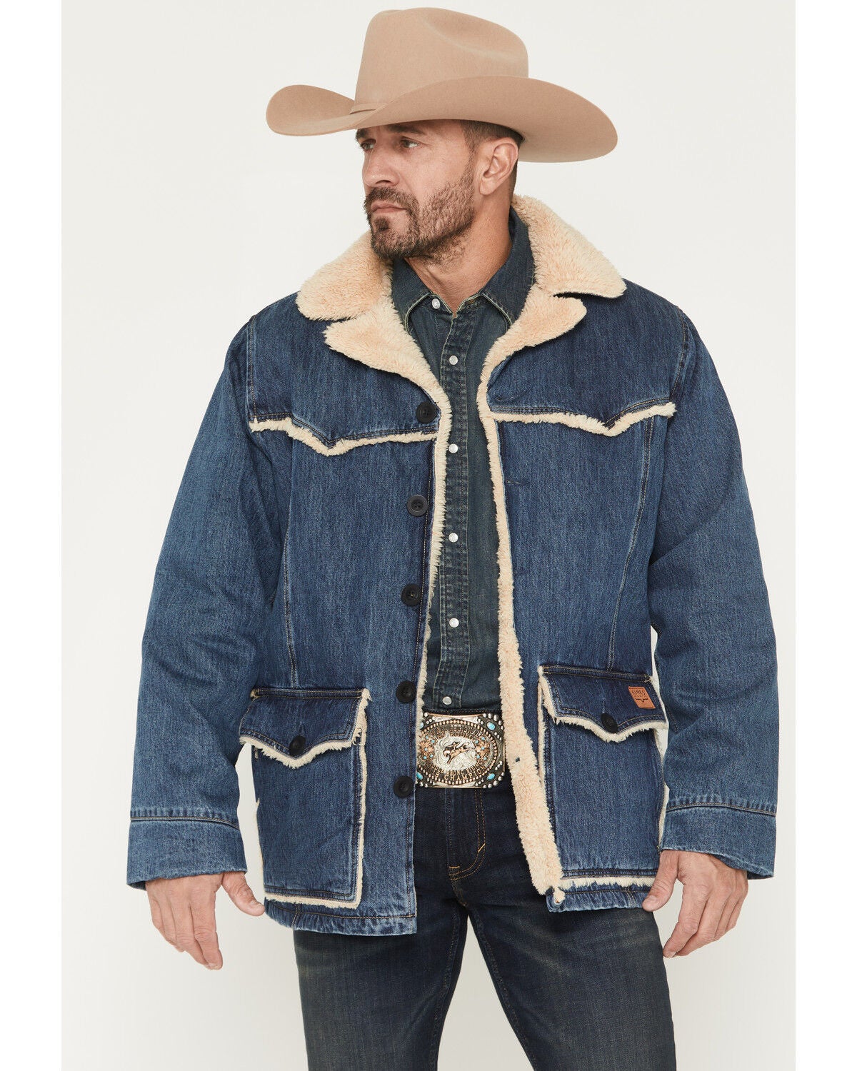 Kimes Ranch Men's Vincent Medium Wash Sherpa Lined Denim Jacket