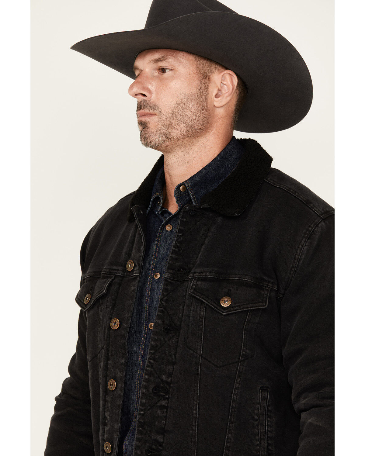 Image #2 - Cody James Men's Outlaw Sherpa Lined Denim Trucker Jacket, Black, hi-res