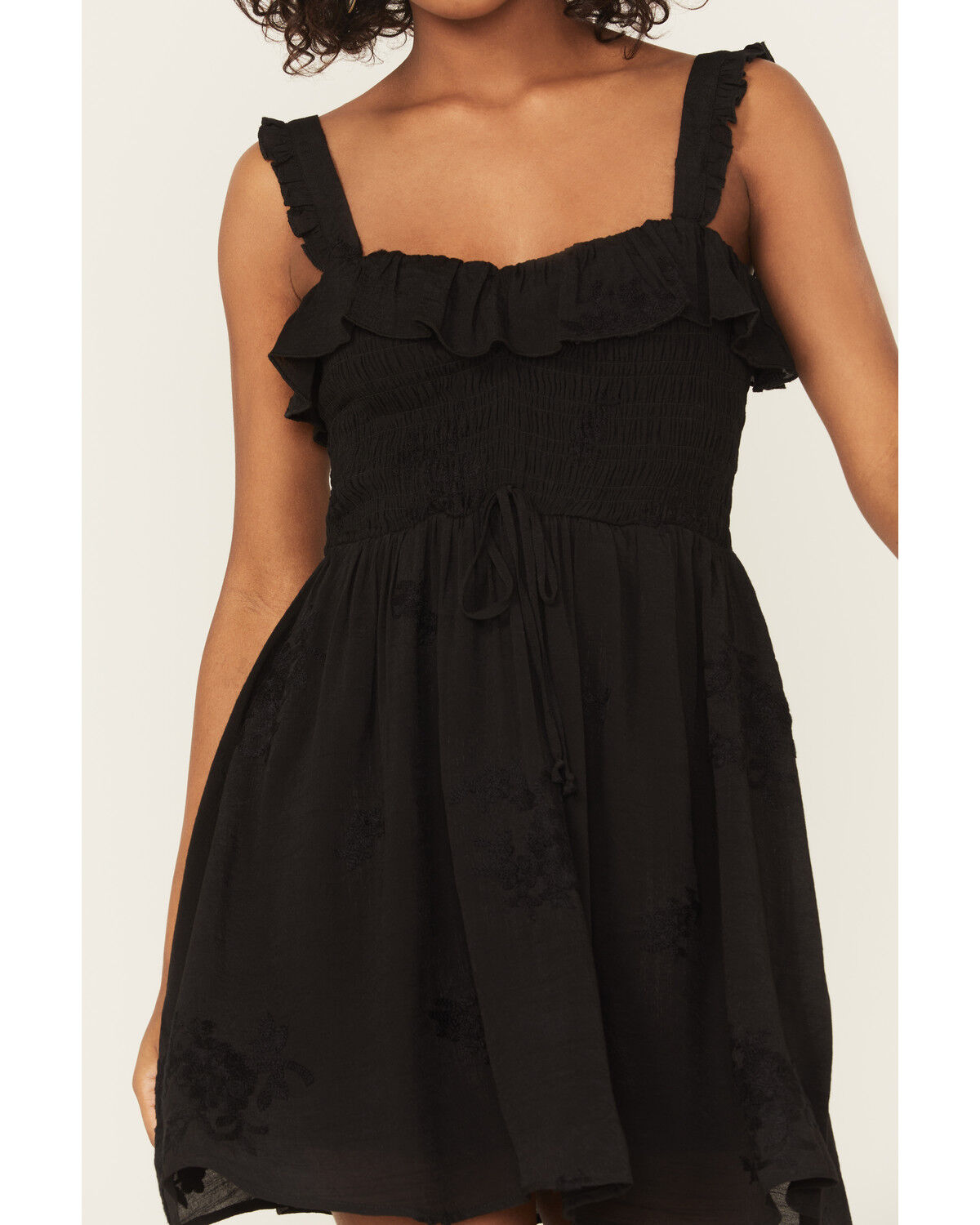 Image #3 - Wild Moss Women's Smocked Front Embroidered Mini Dress, Black, hi-res