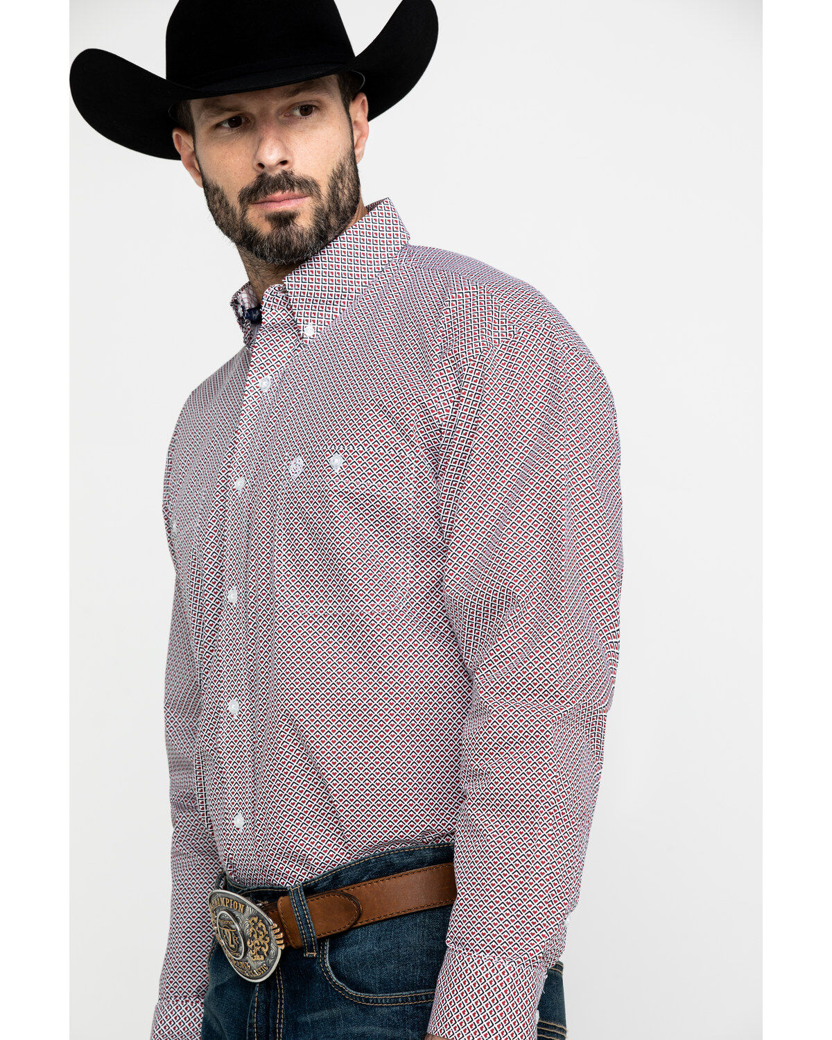 Image #3 - George Strait by Wrangler Men's Red Geo Print Long Sleeve Western Shirt , , hi-res