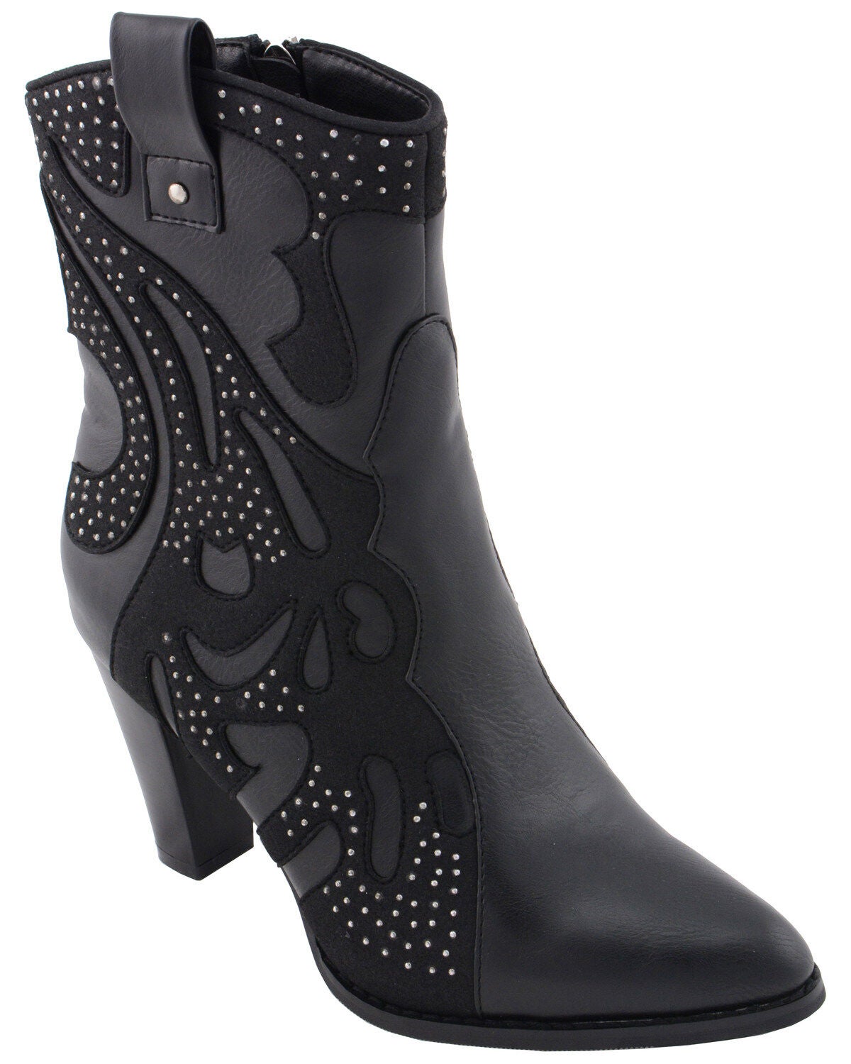 Milwaukee Leather Women's Studded Overlay Western Boots - Round Toe, Black, hi-res