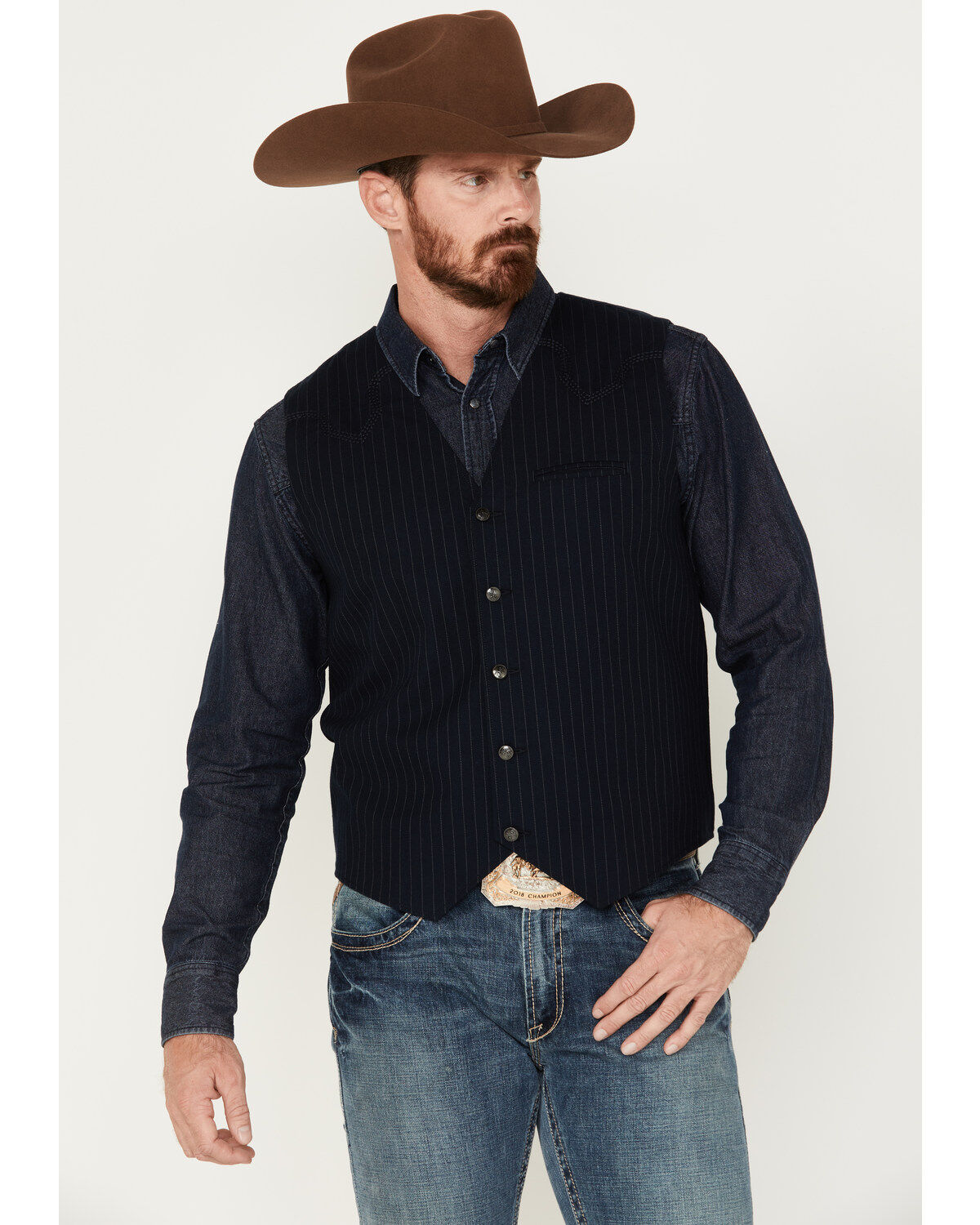 Image #1 - Moonshine Spirit Men's Pinstripe Capone Wool Vest, Navy, hi-res