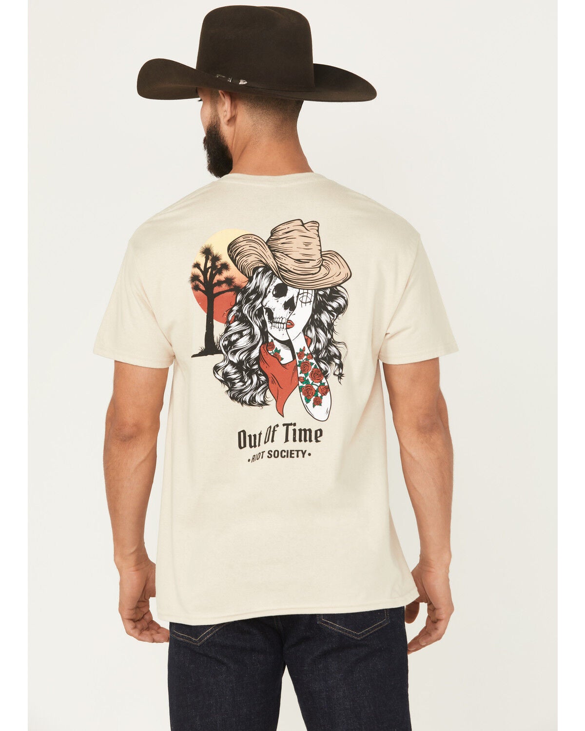 Riot Society Men's Out Of Time Cowgirl Short Sleeve Graphic T-Shirt, Sand, hi-res