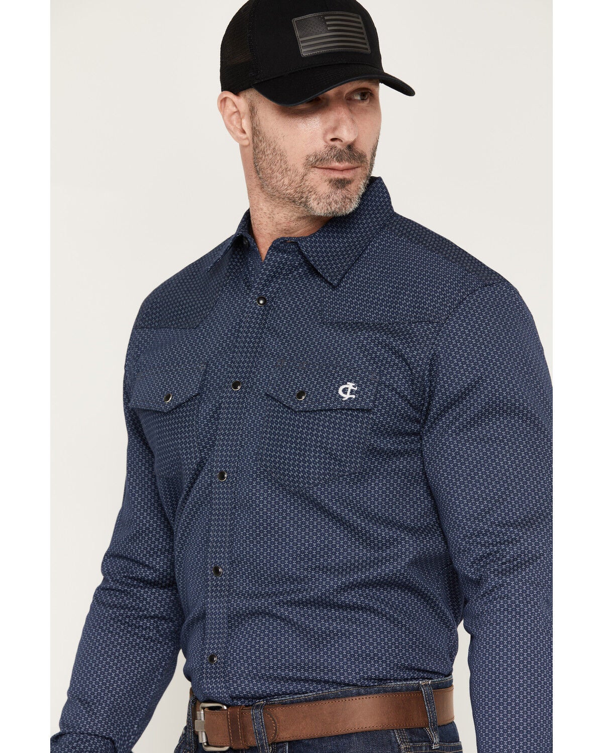 Image #2 - Cody James Men's FR Medora Print Long Sleeve Snap Stretch Western Work Shirt, Navy, hi-res