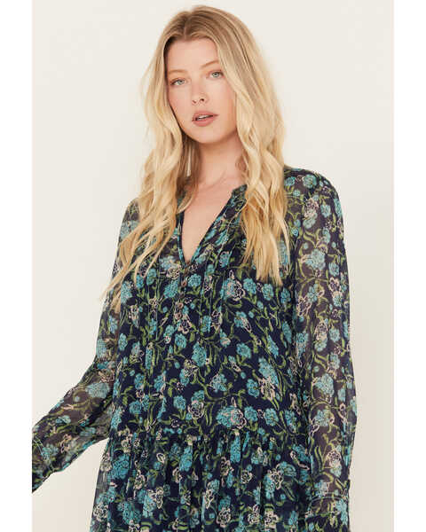 Image #2 - Free People Women's See It Through Floral Long Sleeve Maxi Dress, Blue, hi-res