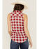 Shyanne Women's Plaid Print Stars America Sleeveless Top, Red, hi-res
