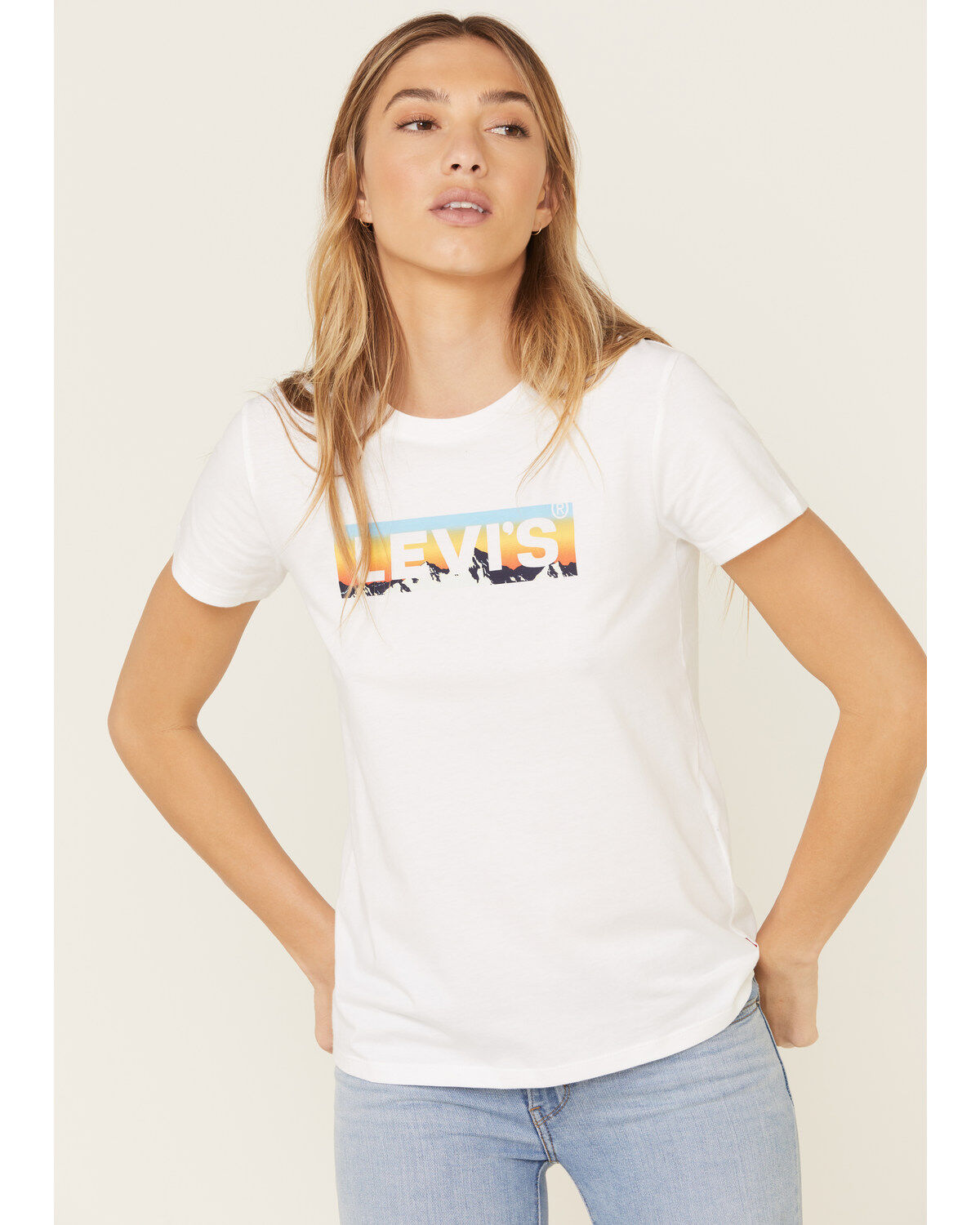Image #1 - Levi's Women's White Sunset Logo Graphic Tee, White, hi-res