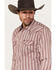 Image #2 - Moonshine Spirit Men's Red Canyon Striped Short Sleeve Pearl Snap Western Shirt, Burgundy, hi-res