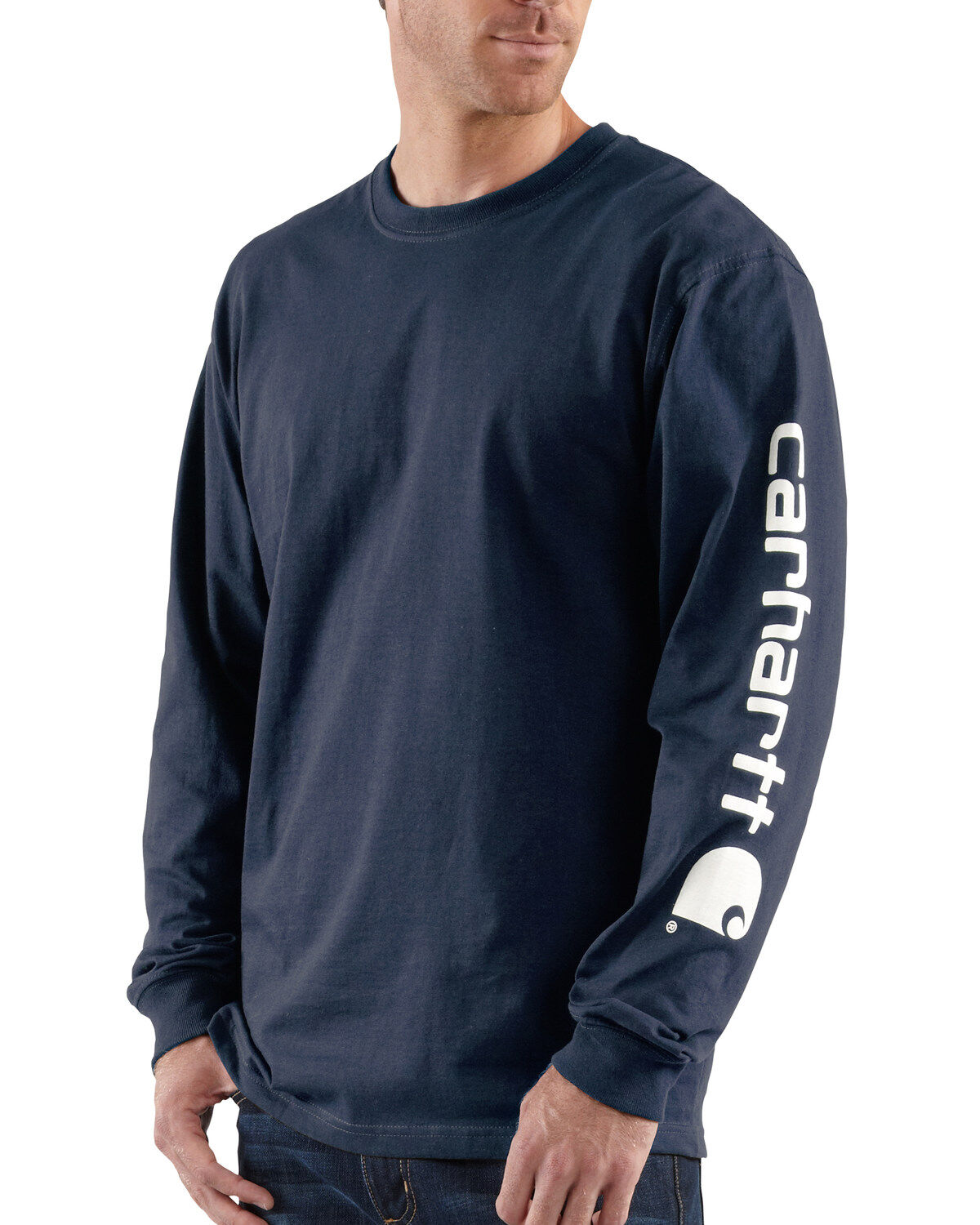 Image #2 - Carhartt Men's Loose Fit Heavyweight Long Sleeve Logo Graphic Work T-Shirt - Big & Tall, Navy, hi-res