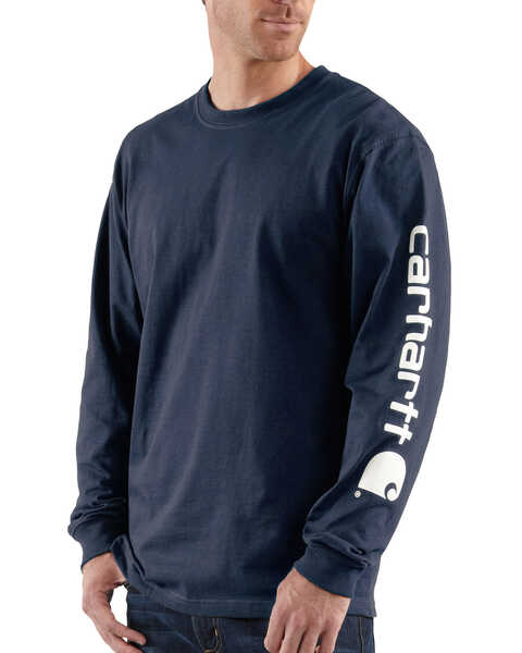 Image #2 - Carhartt Men's Loose Fit Heavyweight Long Sleeve Logo Graphic Work T-Shirt - Big & Tall, Navy, hi-res