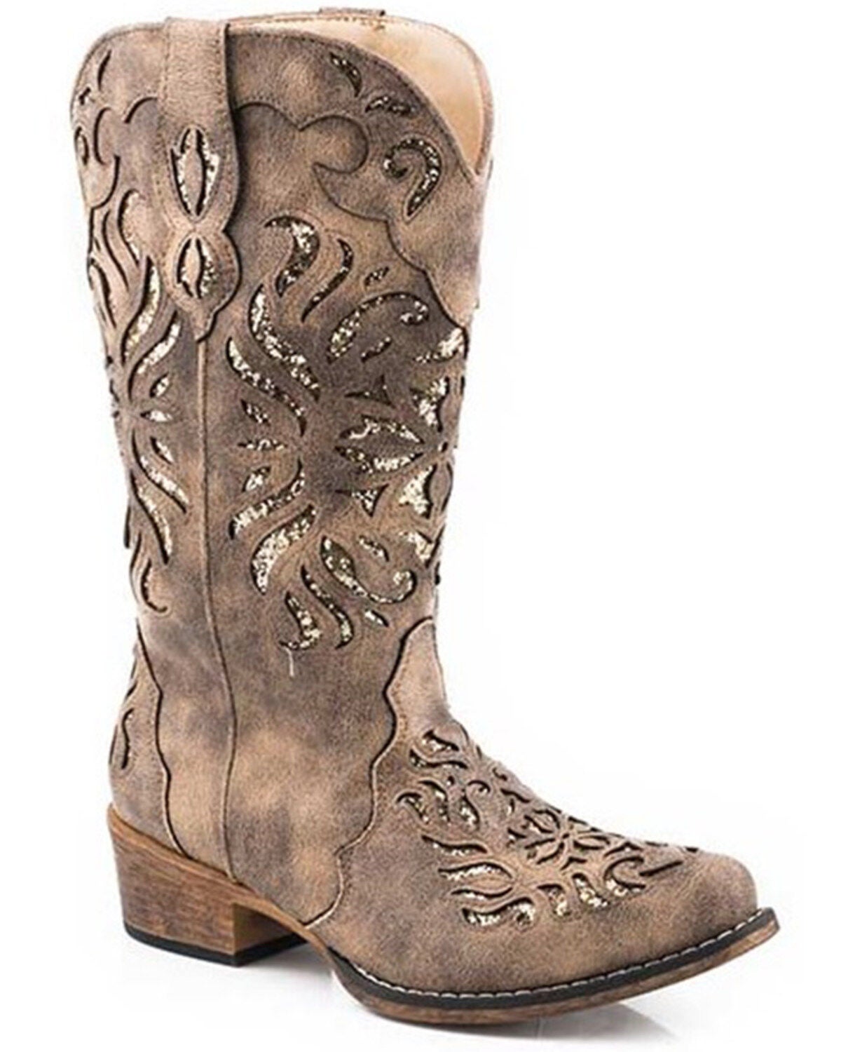 Roper Women's Riley Glitz Western Performance Boots - Snip Toe, Brown, hi-res