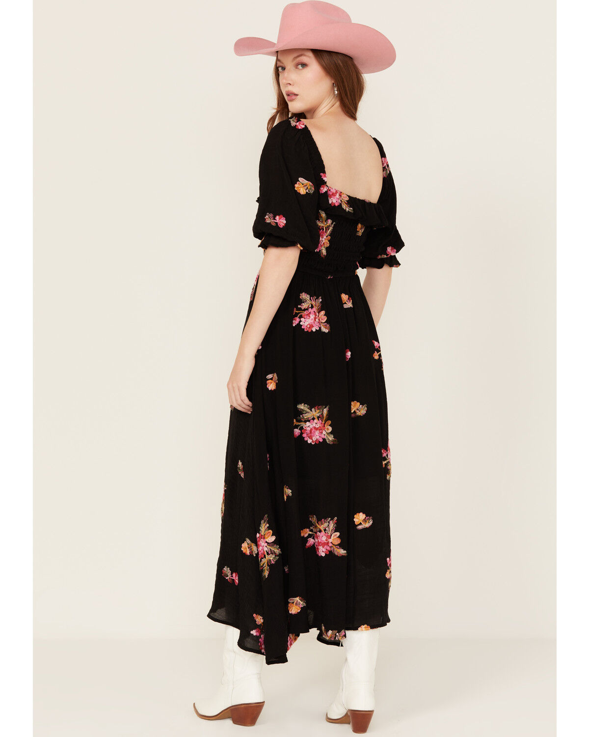 Image #4 - Wild Moss Women's Floral Embroidered Midi Dress, Black, hi-res