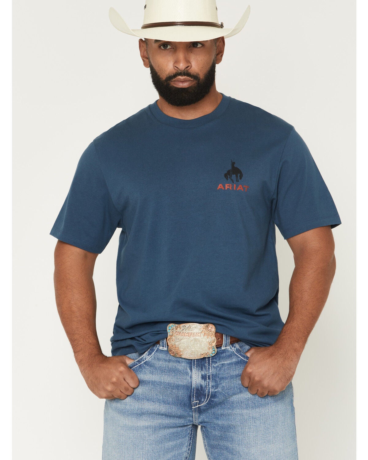 Image #2 - Ariat Men's Flag Bronco Short Sleeve Graphic T-Shirt, Blue, hi-res