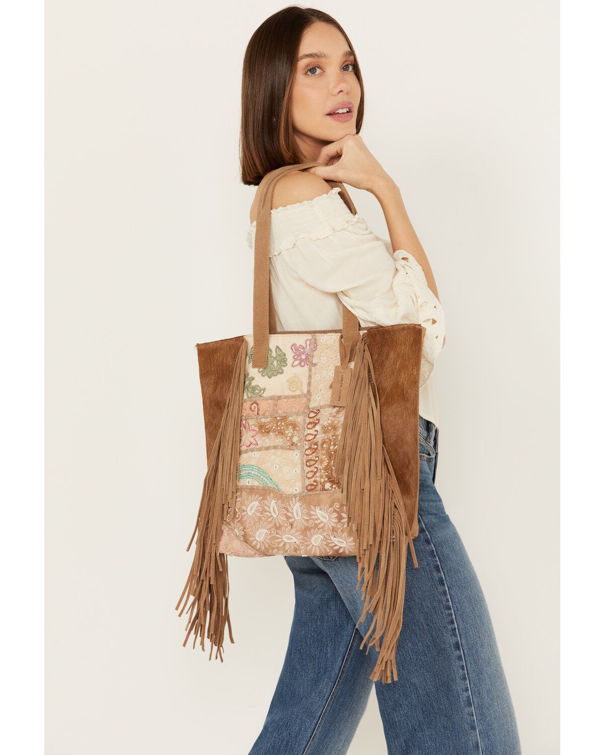 Shyanne Women's Boho Patched Tote, Tan, hi-res