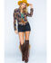 Ryan Michael Women's Aspen Southwestern Silk Print Long Sleeve Pearl Snap Western Shirt , Grey, hi-res