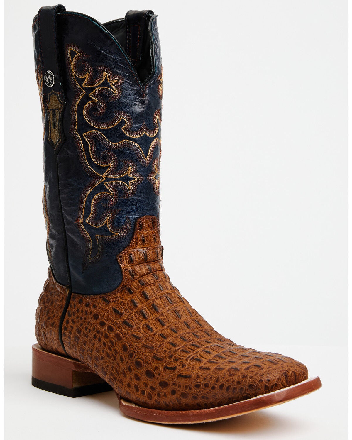 Tanner Mark Men's Ridgeback Caiman Print Western Boots - Broad Square Toe, Cognac, hi-res
