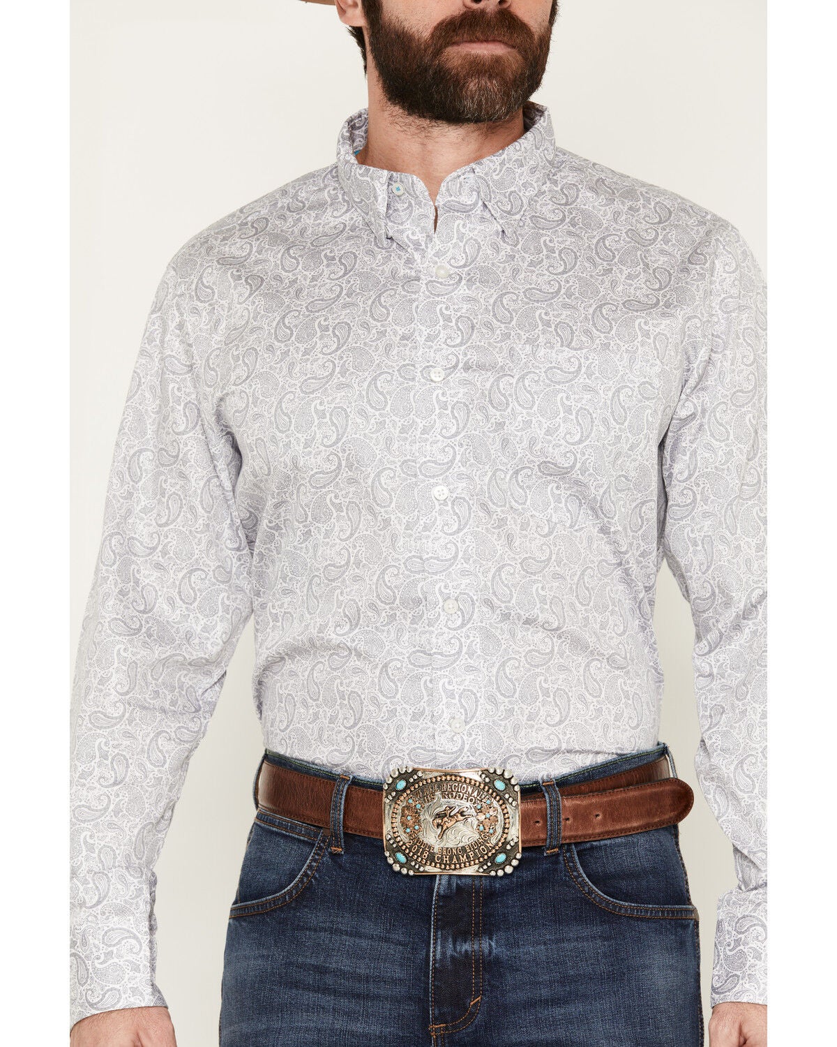 Image #3 - Wrangler X Cody Johnson Men's Paisley Print Long Sleeve Button-Down Western Shirt, Charcoal, hi-res