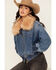 Image #3 - BLANKNYC Women's Fur Collar Denim Bomber Jacket, Medium Wash, hi-res