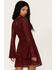 Image #2 - Beyond The Radar Women's Lace Tie Front Dress, Wine, hi-res