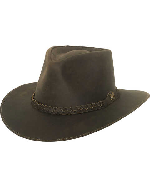 Bullhide Men's Duluth Leather Outback Western Fashion Hat, Dark Brown, hi-res
