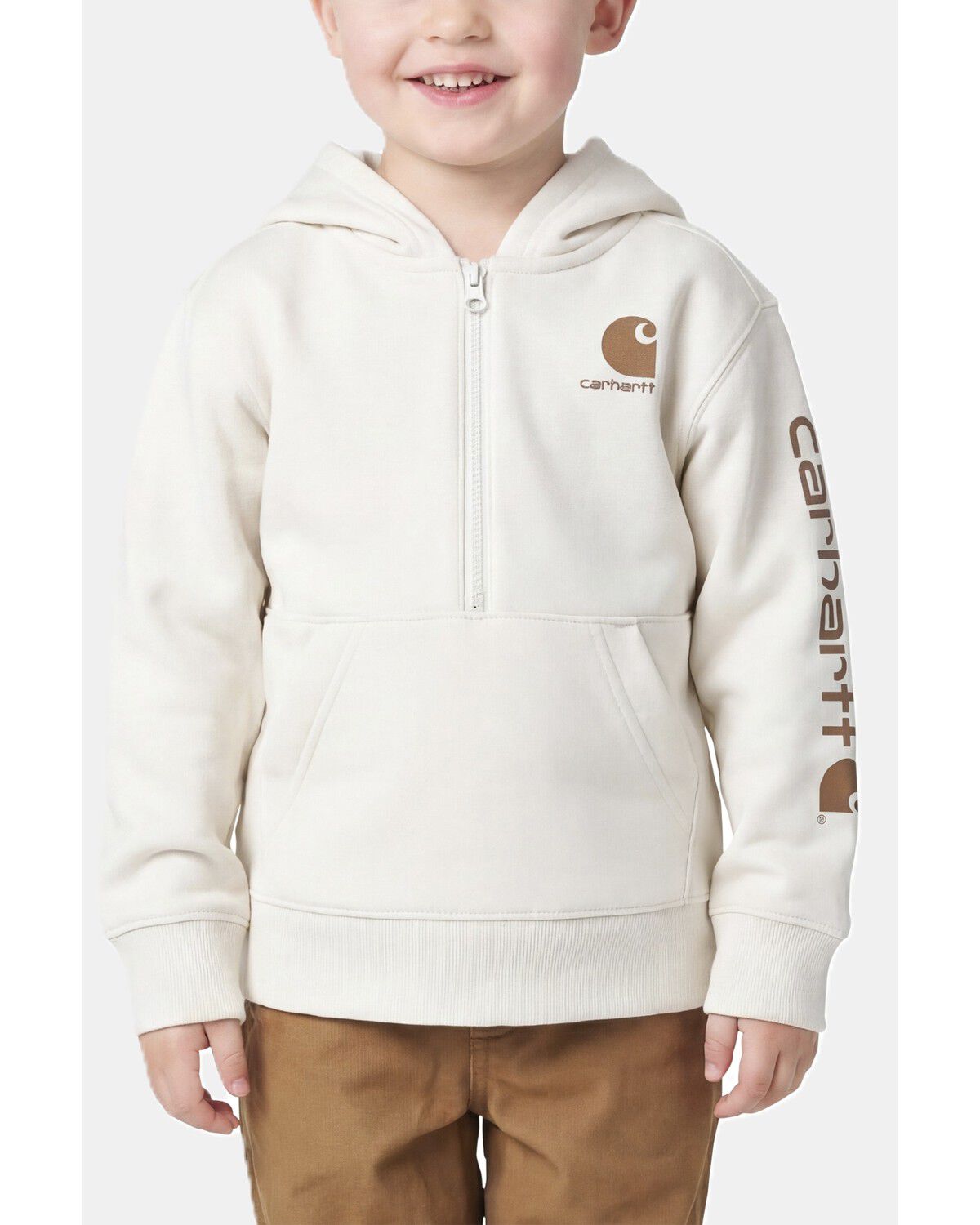 Image #1 - Carhartt Toddler Boys' Long Sleeve Half Zip Hooded Logo Pullover, Cream, hi-res