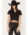 Image #1 - Idyllwind Women's Short Sleeve Fringe Top, Black, hi-res