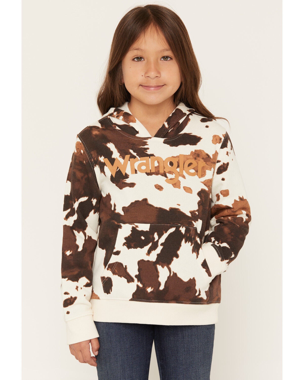 Wrangler Girls' Cow Print Logo Hoodie, Multi, hi-res
