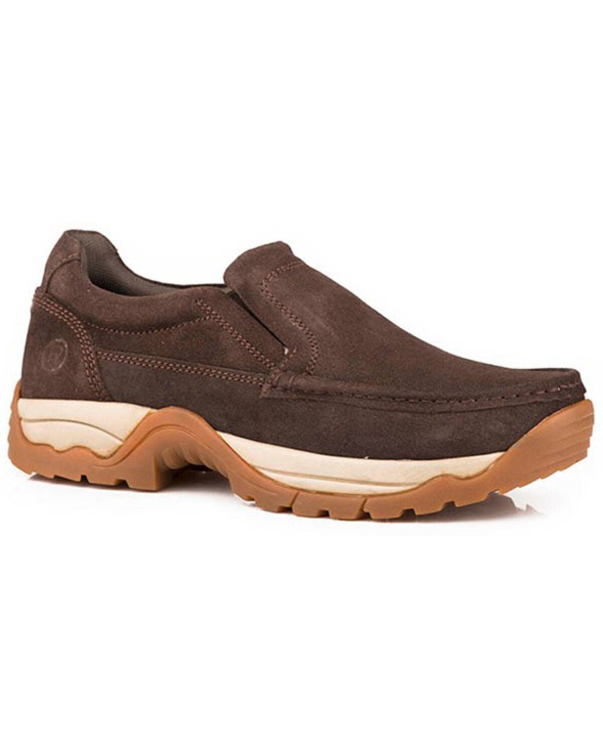Roper Men's Maverick Suede Slip-On Casual Ranger - Moc Toe, Brown, hi-res