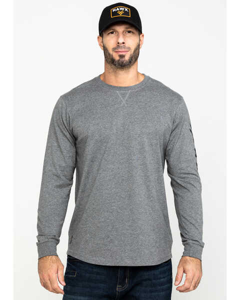 Hawx Men's Gray Logo Sleeve Long Sleeve Work T-Shirt - Tall , Heather Grey, hi-res