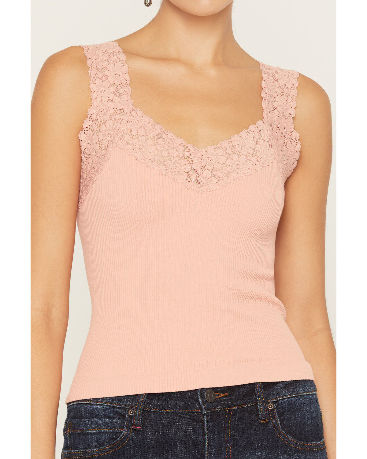 Image #3 - By Together Women's Seamless Lace Ribbed Tank, Rose, hi-res