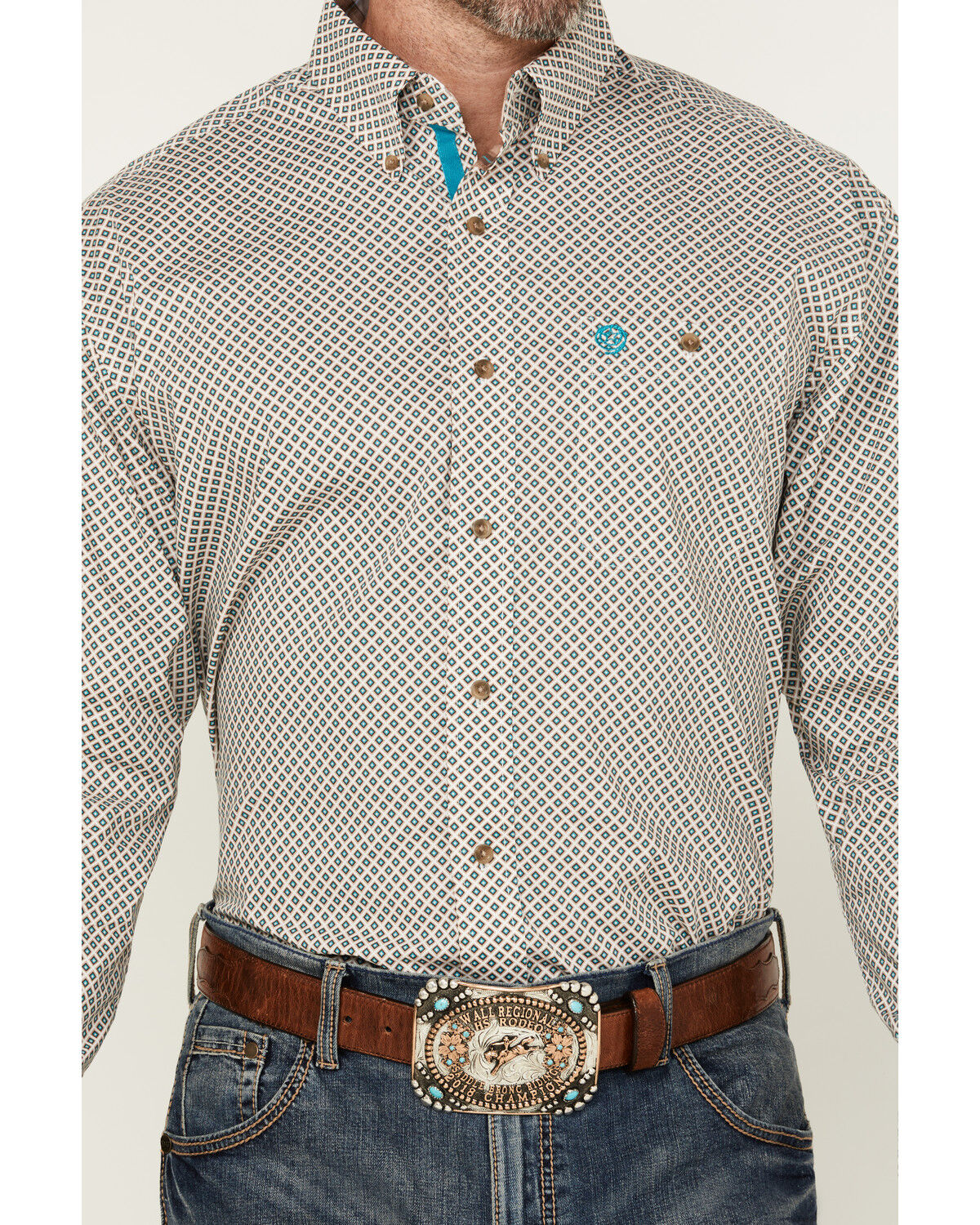 Image #3 - George Strait by Wrangler Geo Print Long Sleeve Button-Down Stretch Western Shirt, White, hi-res