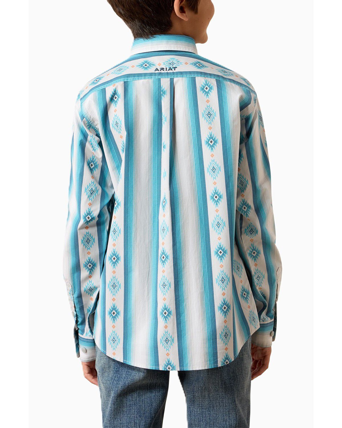 Image #2 - Ariat Boys' Southwestern Serape Striped Long Sleeve Button-Down Western Shirt, Grey, hi-res