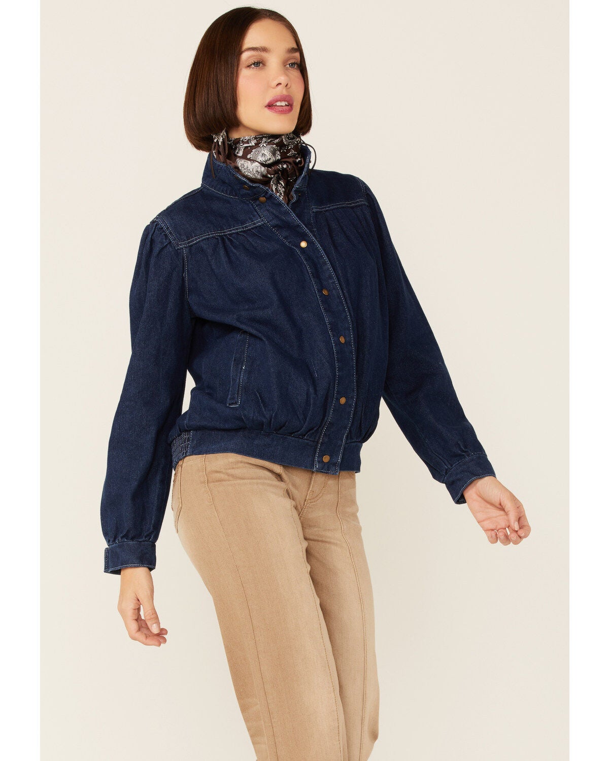 Molly Bracken Women's Track Pleated Snap-Front Denim Jacket, Blue, hi-res