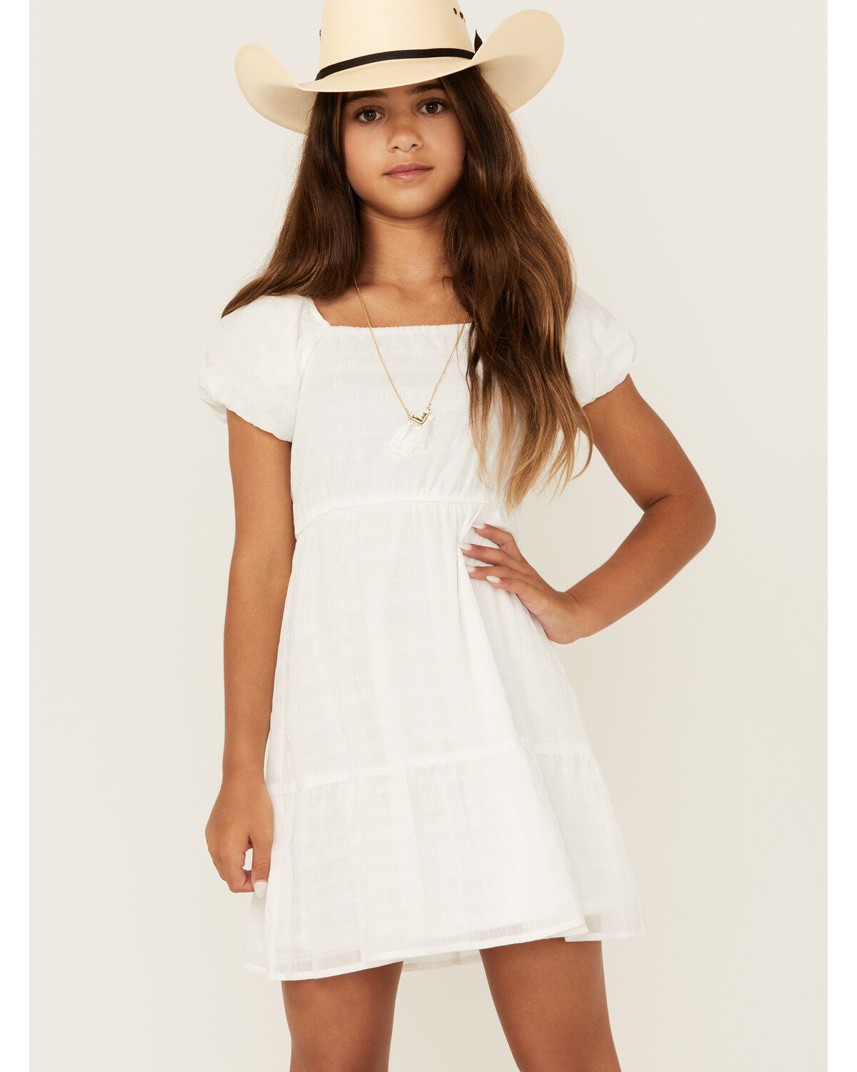 Image #1 - Trixxi Girls' Puff Sleeve Bow Tied Dress, , hi-res