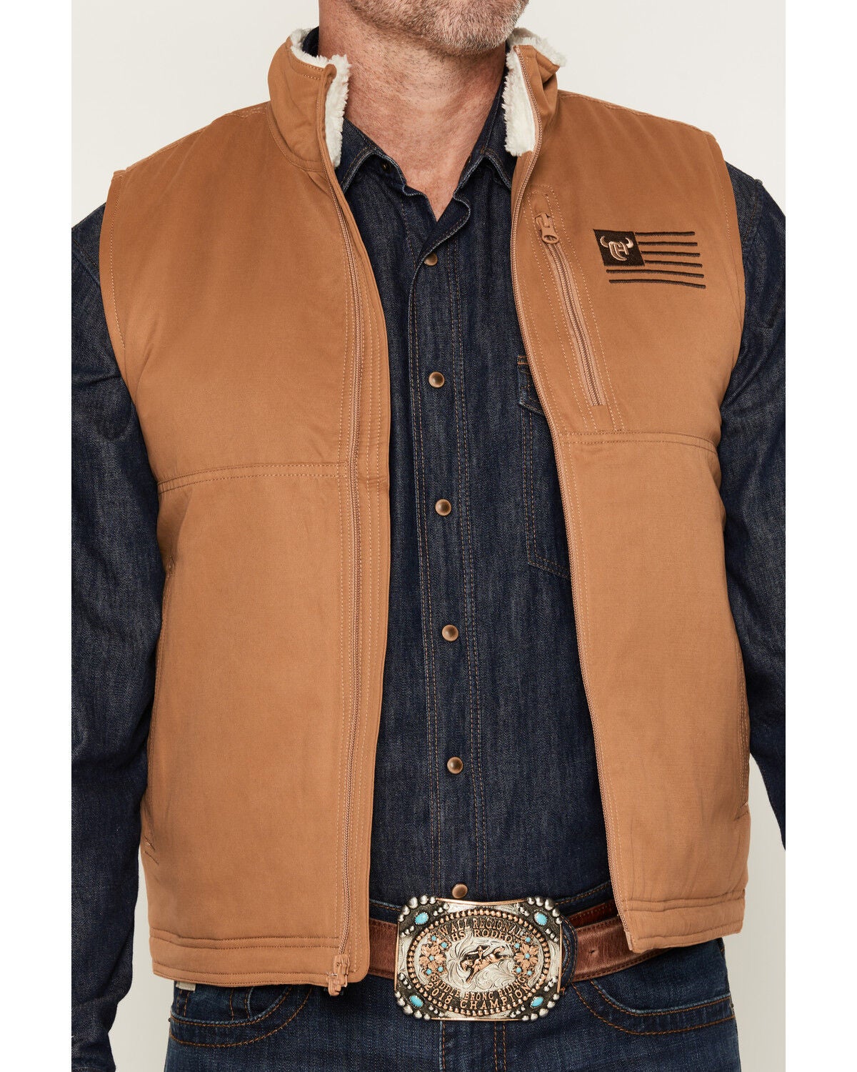 Image #3 - Cowboy Hardware Men's Flag Concealed Carry Twill Vest, Camel, hi-res