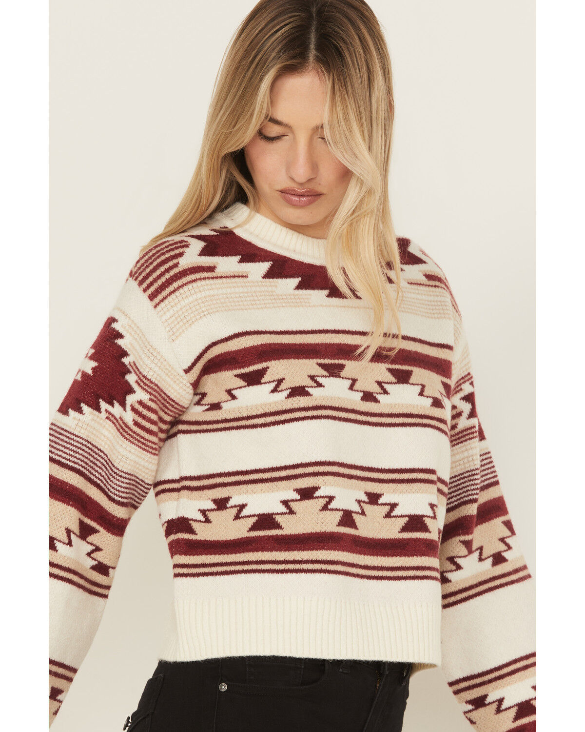 Image #2 - Ariat Women's Southwestern Print Sweater, Cream, hi-res