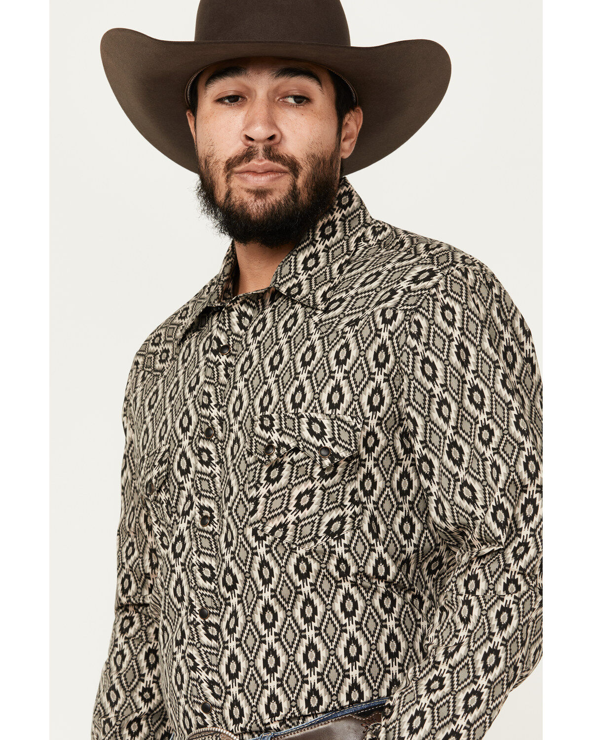 Image #2 - Rock & Roll Denim Men's Southwestern Print Vintage Long Sleeve Snap Western Shirt, Tan, hi-res