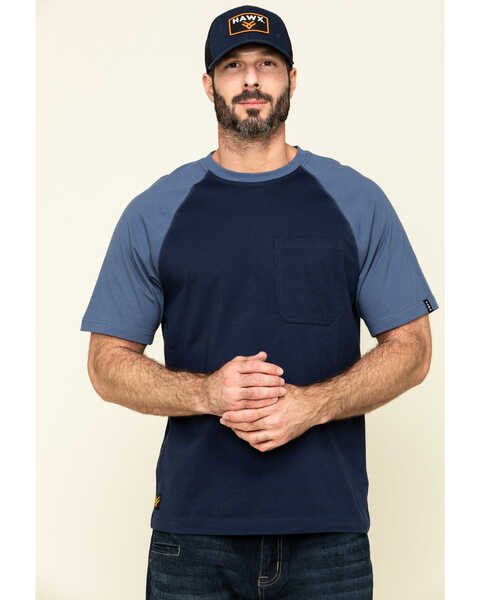 Image #1 - Hawx Men's Navy Midland Short Sleeve Baseball Work T-Shirt - Tall , Navy, hi-res