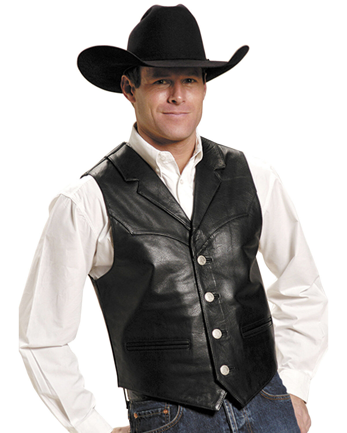 Image #1 - Roper Men's Nappa Notched Collar Leather Vest, Black, hi-res