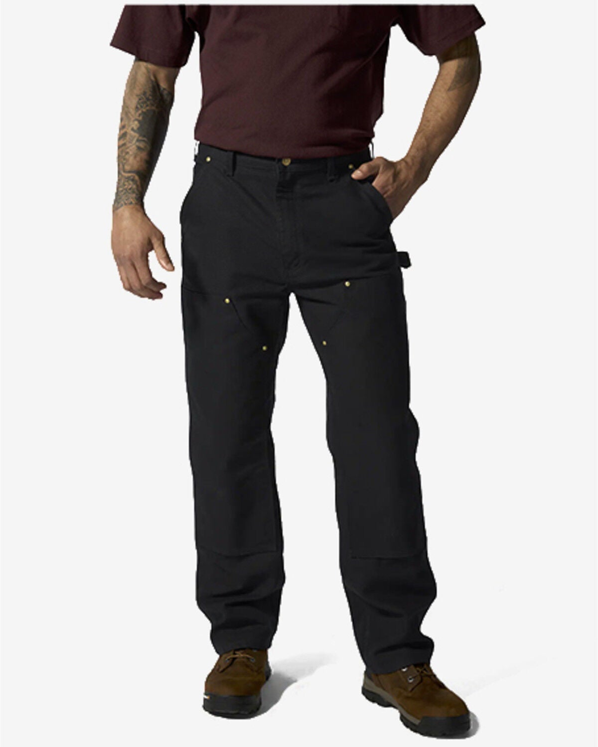Carhartt Men's Iconic B01 Firm Duck Double-Front Dungaree Work Pants, Black, hi-res